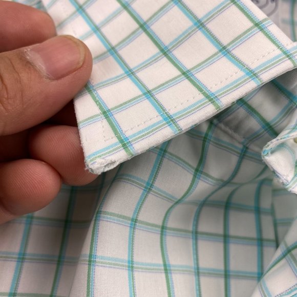 Brooks Brothers Slim Fit Shirt Men 17 - 35 White Green Checkered Polo Non-Iron - Picture 7 of 10